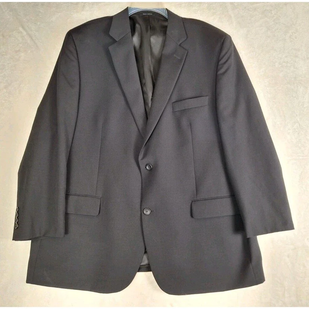 Joseph & Feiss Blazer Mens 48R Black Wool 2-Button Suit Jacket Sport Coat